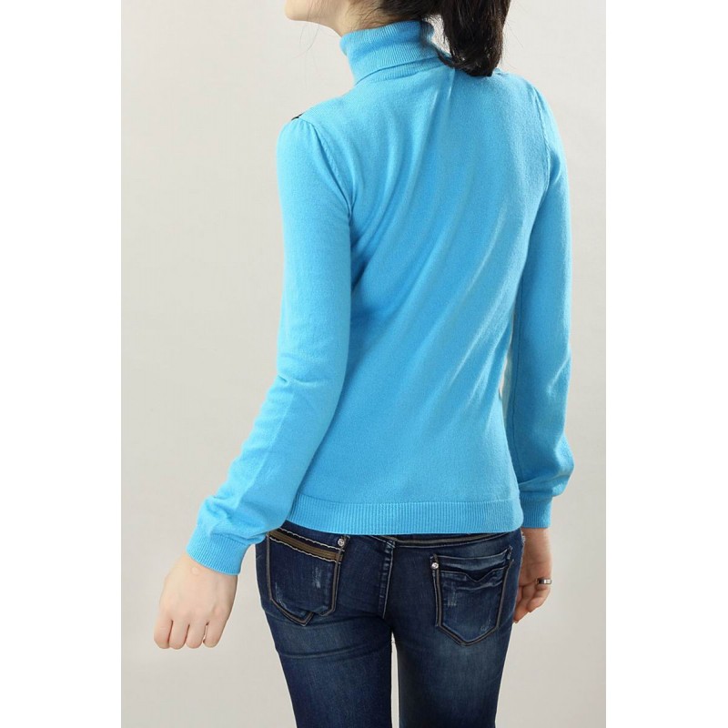 100%Cashmere Sweater Pullover Turtleneck Lady Winter Sweater blue