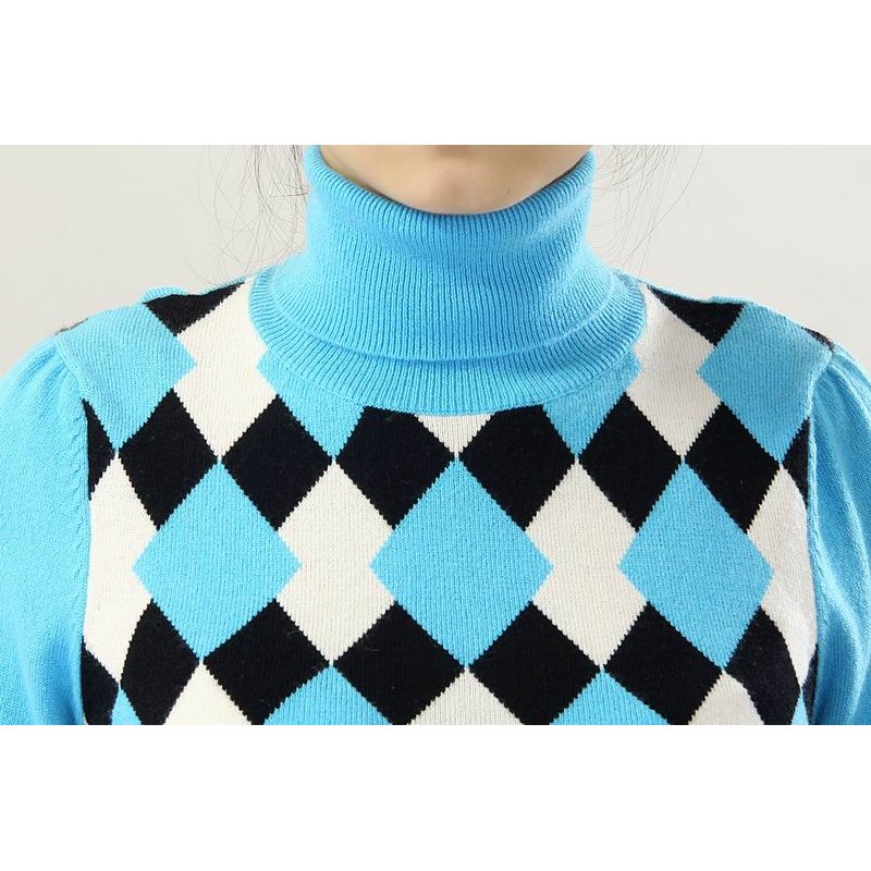 100%Cashmere Sweater Pullover Turtleneck Lady Winter Sweater blue