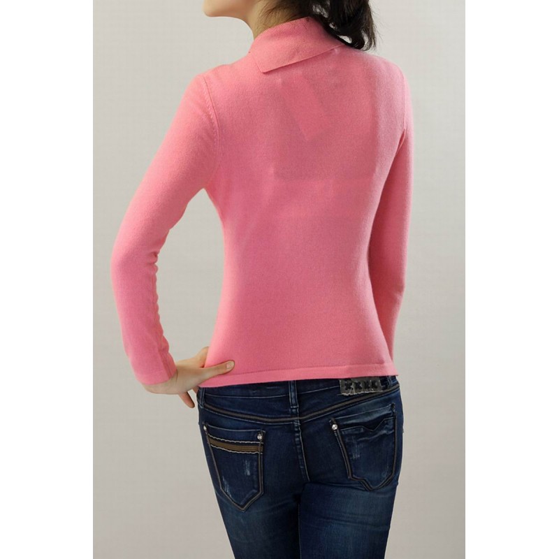 100%Cashmere Sweater Pullover Turndown neck Lady Winter Sweater pink 
