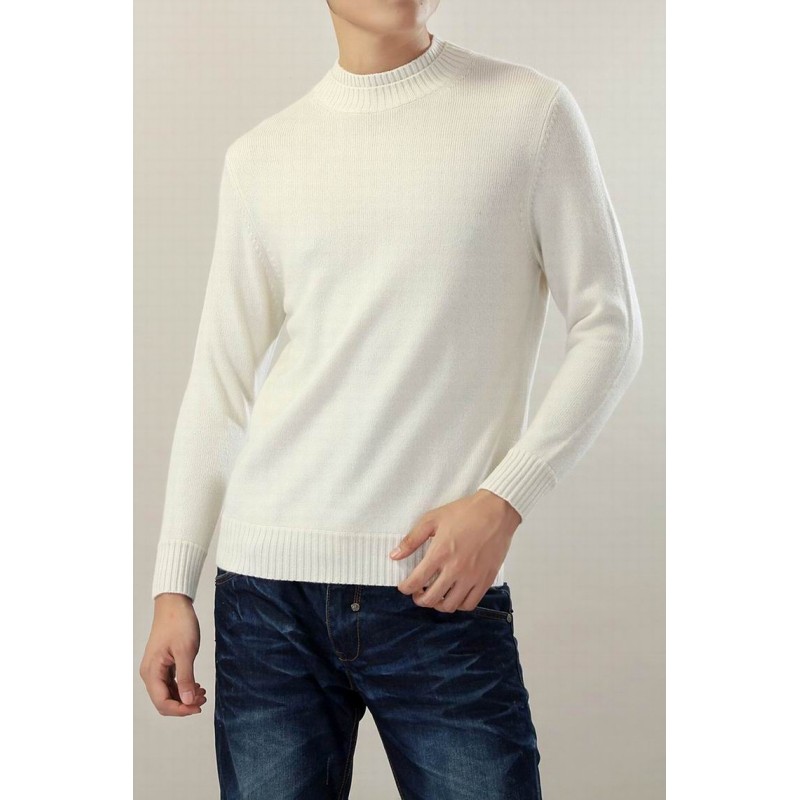 100%Cashmere Sweater Men White O-neck Pullover Winter Man Sweaters Thick