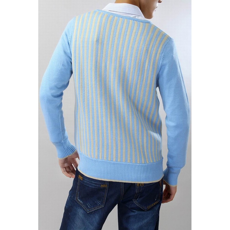 100%Cashmere Sweater Men Sky Blue V-neck Pullover Winter Man Sweaters