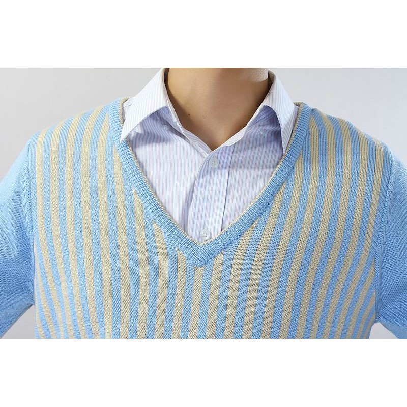 100%Cashmere Sweater Men Sky Blue V-neck Pullover Winter Man Sweaters