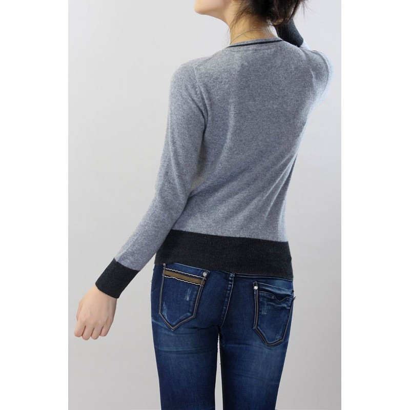 100%Cashmere Sweater Pullover O-neck Lady Winter Sweater Gray