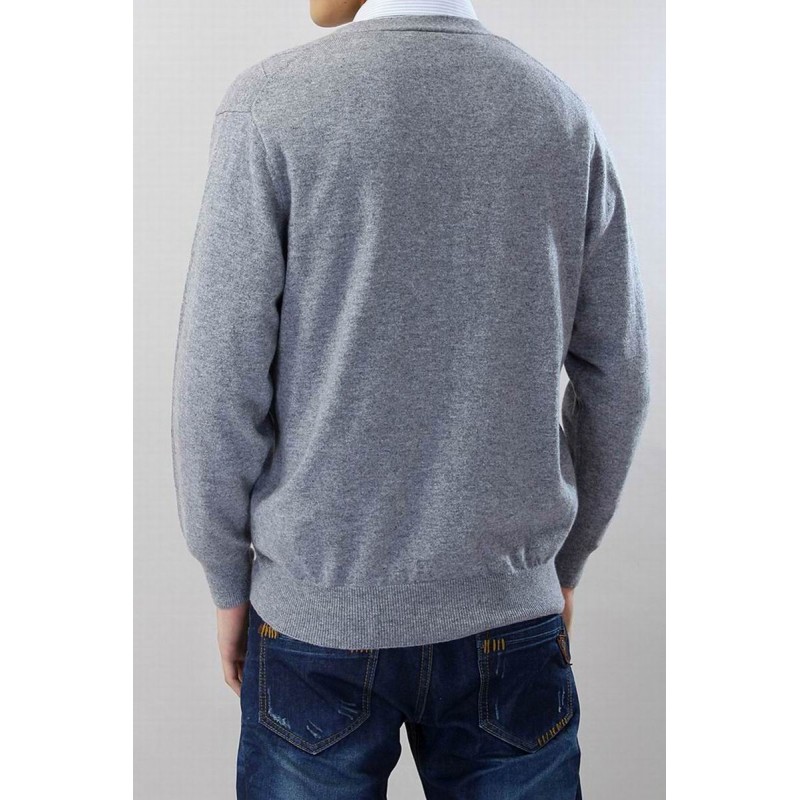 100%Cashmere Sweater Men Gray V-neck Cardigan Winter Man Sweaters 