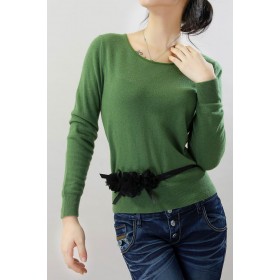 100%Cashmere Sweater Pullover Green O-neck Lady Winter Sweater  