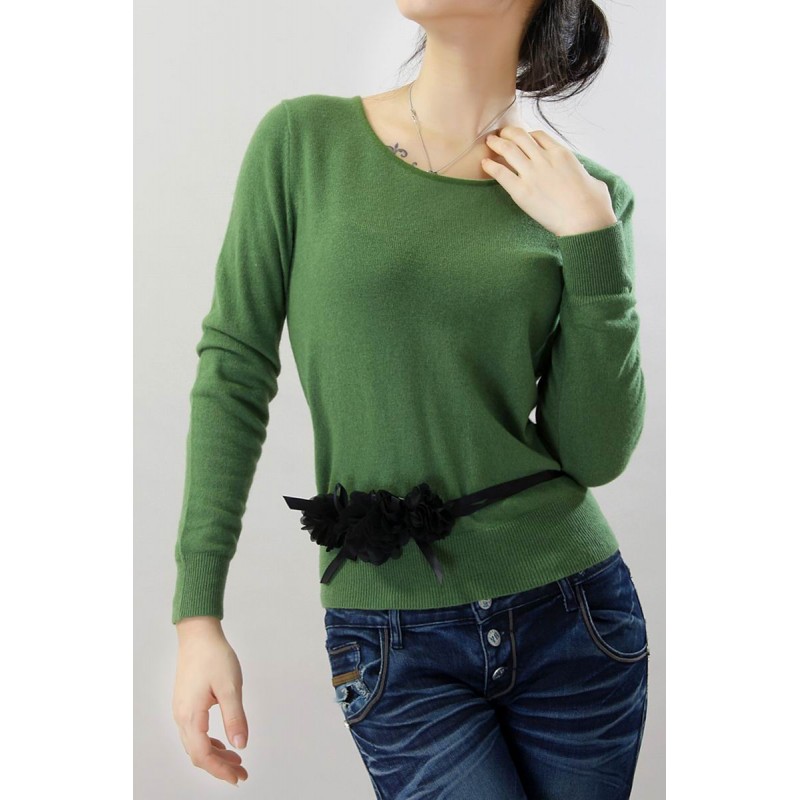 100%Cashmere Sweater Pullover Green O-neck Lady Winter Sweater  