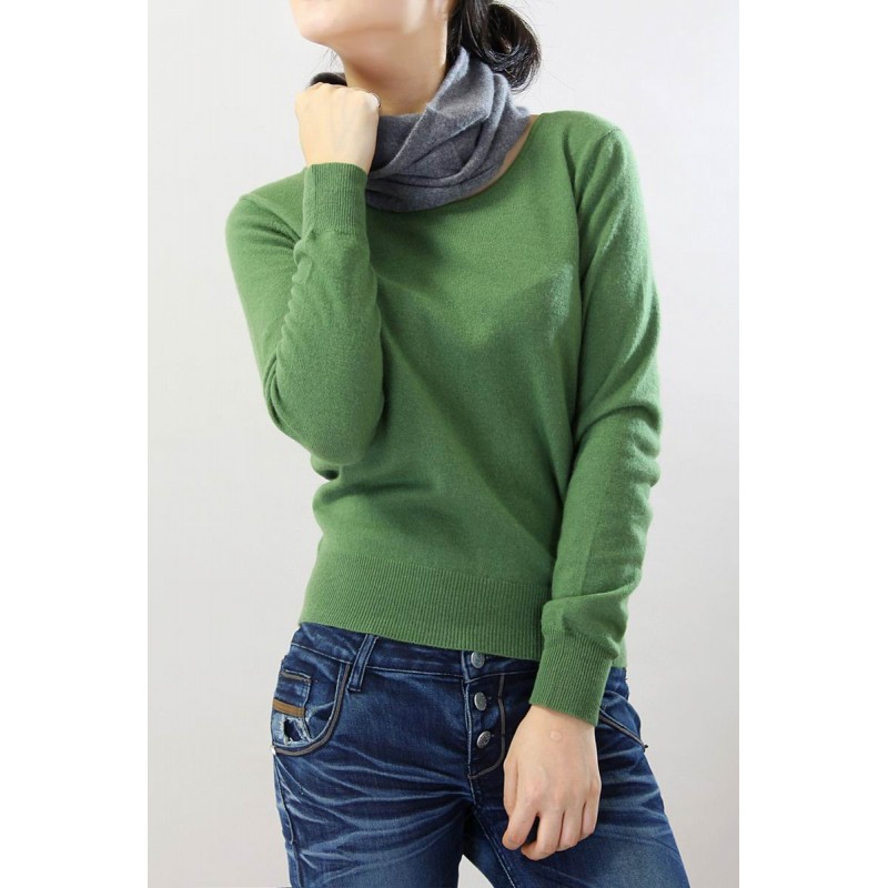 100%Cashmere Sweater Pullover Green O-neck Lady Winter Sweater  