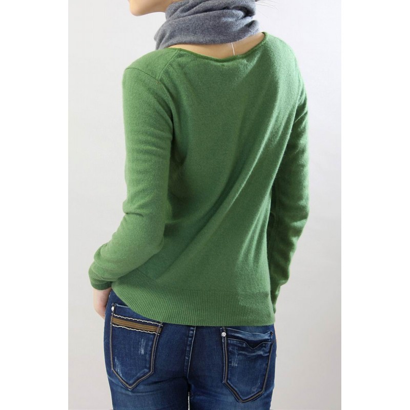 100%Cashmere Sweater Pullover Green O-neck Lady Winter Sweater  