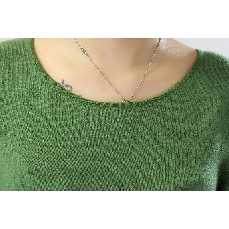 100%Cashmere Sweater Pullover Green O-neck Lady Winter Sweater  