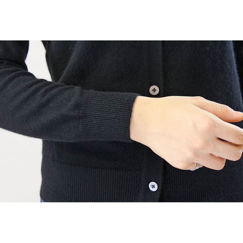 100%Cashmere Sweater Cardigan Black O-neck Lady Winter Sweater  