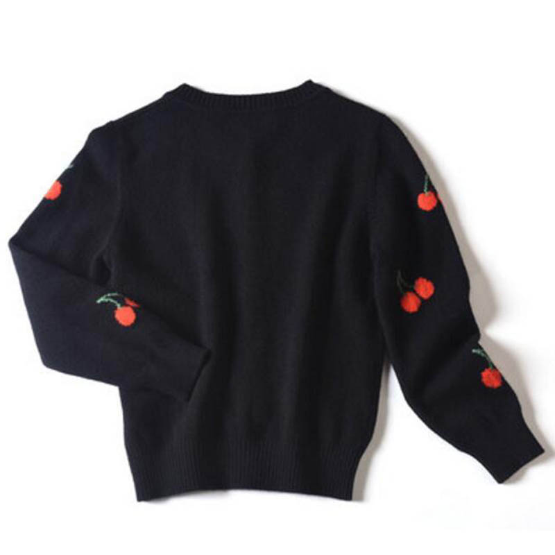 Pure Cashmere Children Sweater Black Embroidery Children Winter Cardigan