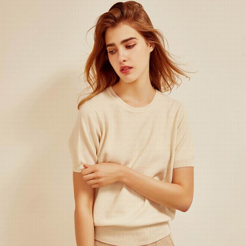 Bogeda New 100%Cashmere Sweater Women Loose White Pullover Short Sleeve Warm Soft Solid Sweaters Natural Fabric Free Shipping