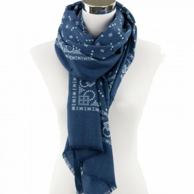 100 Wool Scarf Women High Quality Big Size Vintage Blue Print Shawls Warm Lady Gift Free Shipping