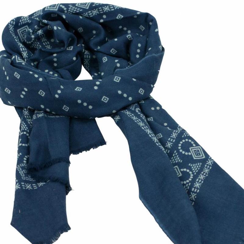 100 Wool Scarf Women High Quality Big Size Vintage Blue Print Shawls Warm Lady Gift Free Shipping