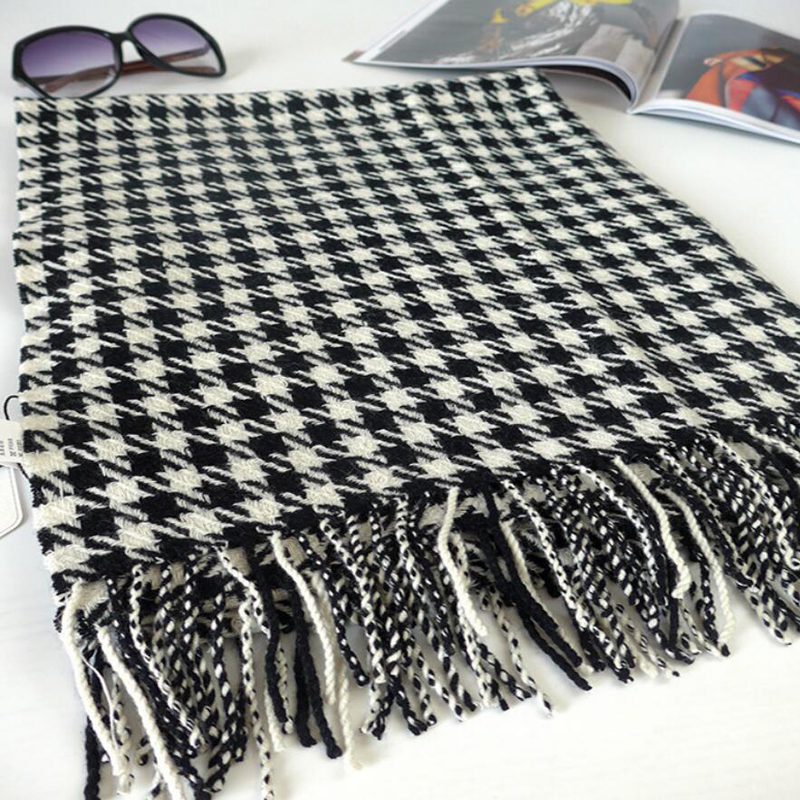 100 Wool Scarf Winter Woman High Quality Big Size Black White Shawls Warm Lady Free Shipping