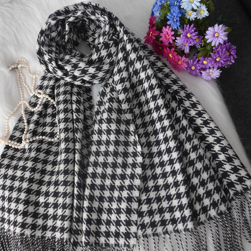 100 Wool Scarf Winter Woman High Quality Big Size Black White Shawls Warm Lady Free Shipping