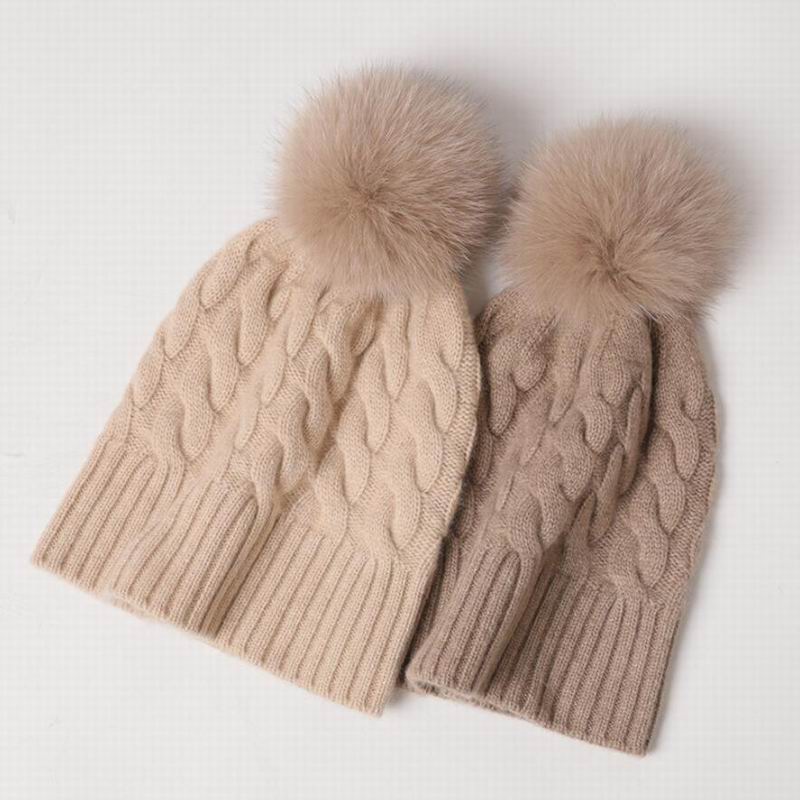 Bogeda New Pure Cashmere Hat Women Camel Khaki Ball Beanies Winter Cap Natural Fabric Soft Warm Hats Girl Gift Free Shipping