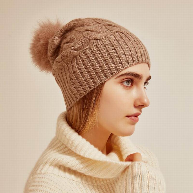 Bogeda New Pure Cashmere Hat Women Camel Khaki Ball Beanies Winter Cap Natural Fabric Soft Warm Hats Girl Gift Free Shipping