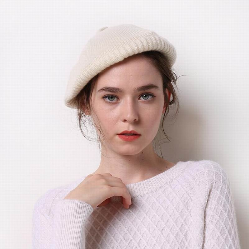 Bogeda New Pure Cashmere Hat Women White Beret Beanies Winter Warm Cap Natural Fabric Soft Warm Hats Girl Gift Free Shipping